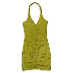 H&M Metallic Lime Green Halter Bodycon Mini Dress NWT